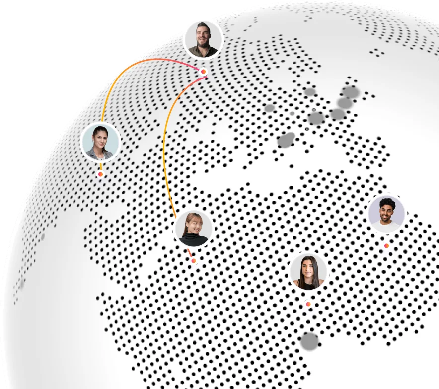 Wereldwijde teamsamenwerking: uiteenlopende professionals overal ter wereld met elkaar verbonden.