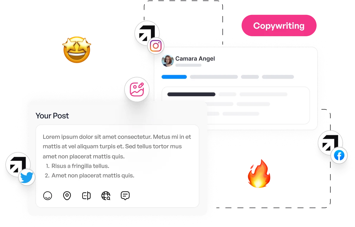 Ontwerp van berichten op sociale media met tips en voorbeelden voor copywriting.